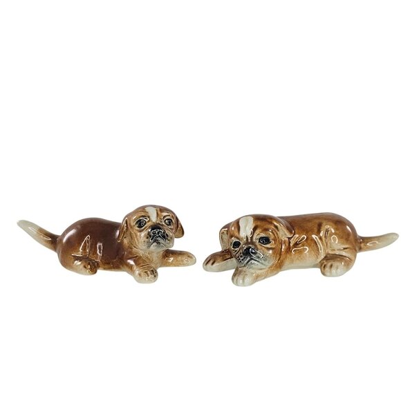 Vintage Goebel West Germany Boxer Puppy Dog Figurines Set Of 2 - Picture 1 of 9